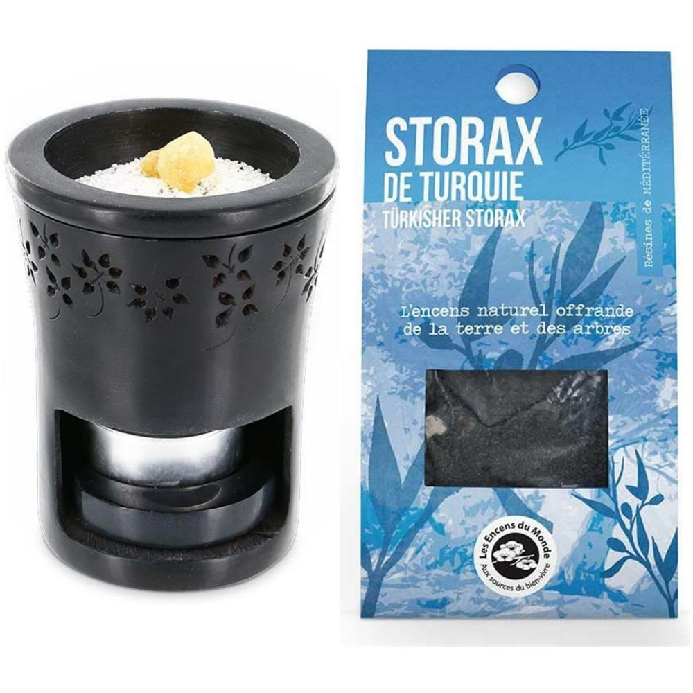 Bruciatore Di Incenso In Pietra Nera + Storax Turco Da Bruciare - Foto 1