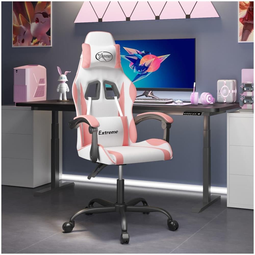 Sedia Da Gaming Bianco E Rosa In Similpelle - Foto 1