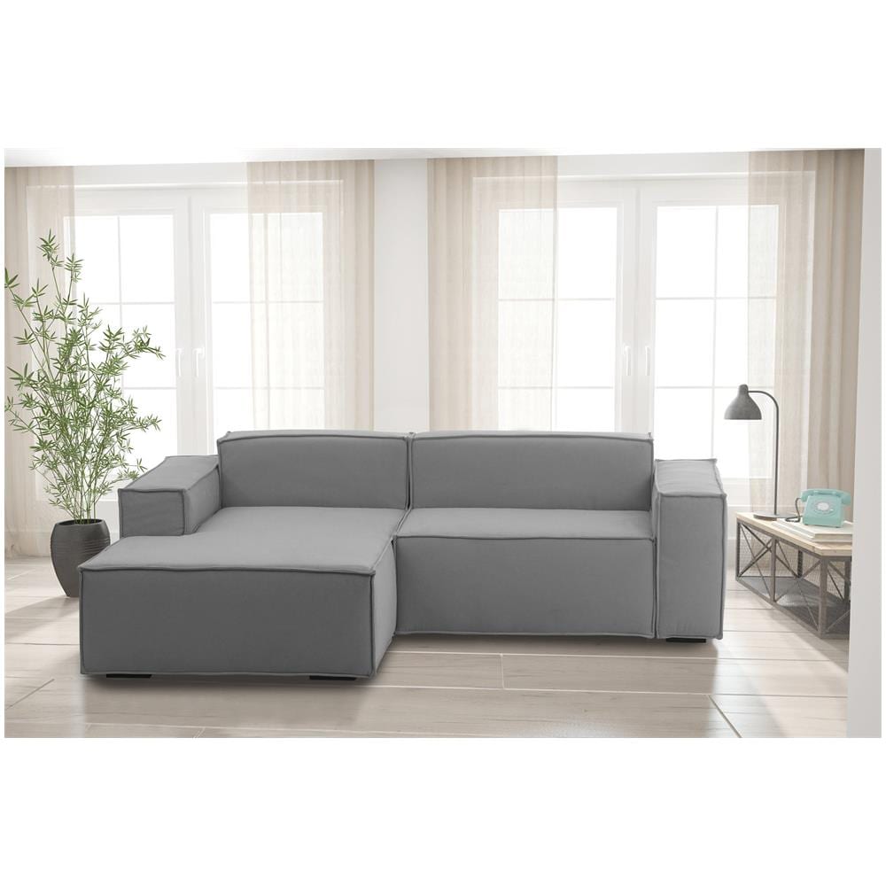 Divano Fisso Nadia, Divano Componibile A 2 Posti Con Penisola Sinistra, 100% Made In Italy, Sofà Moderno In Tessuto, Cm 220x170h70, Grigio - Foto 1