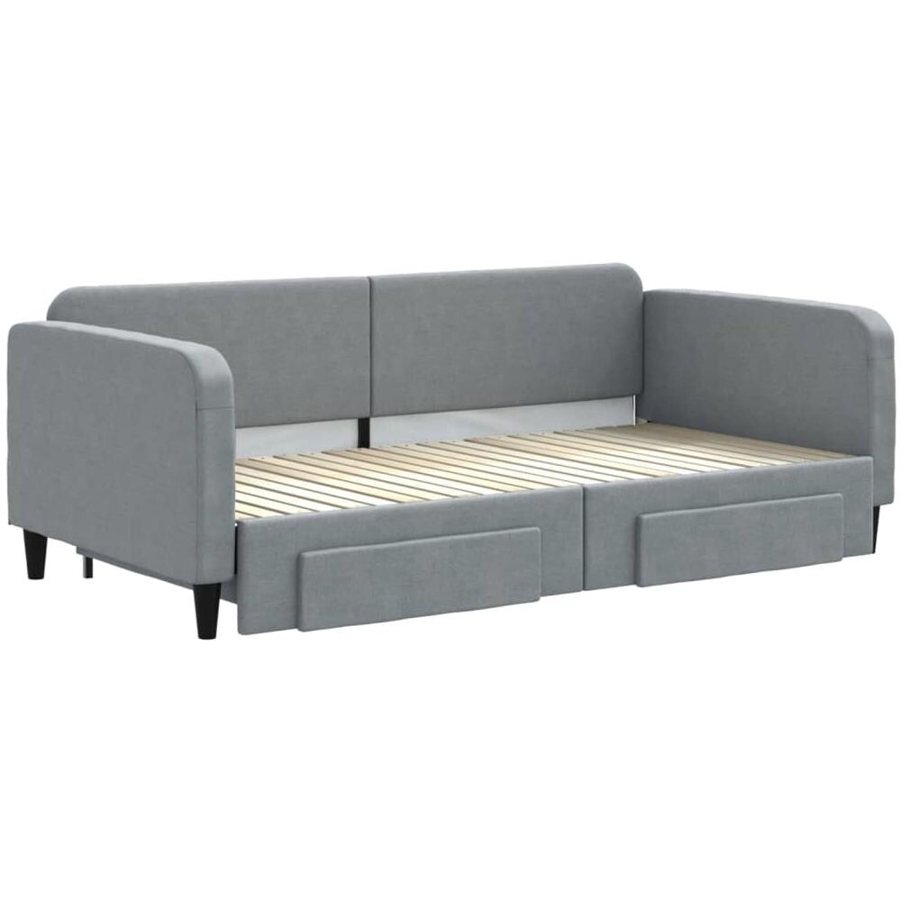 Divano Letto Estraibile Cassetti Grigio Chiaro 100x200 Tessuto - Foto 2