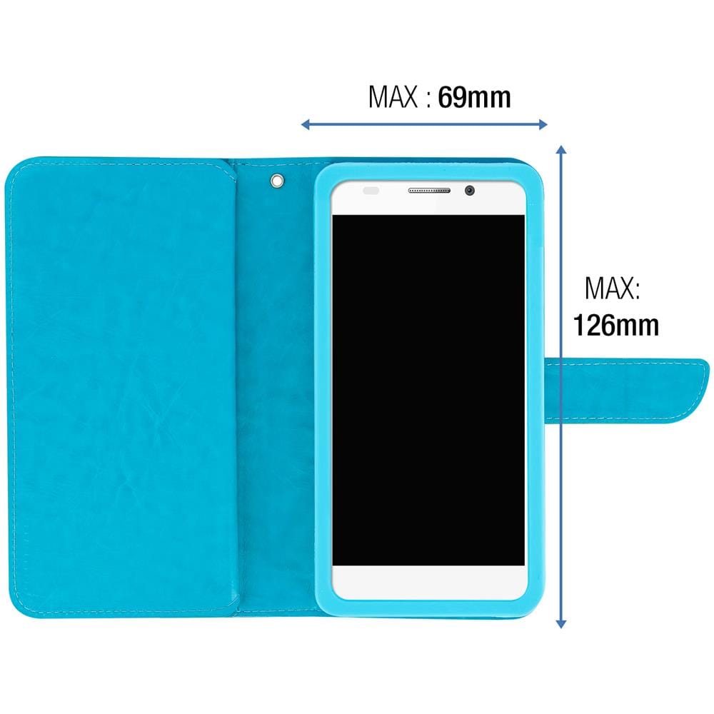 Custodia A Libro Universale Smartphone 6 Portacarte Azzurra Taglia M - Foto 10