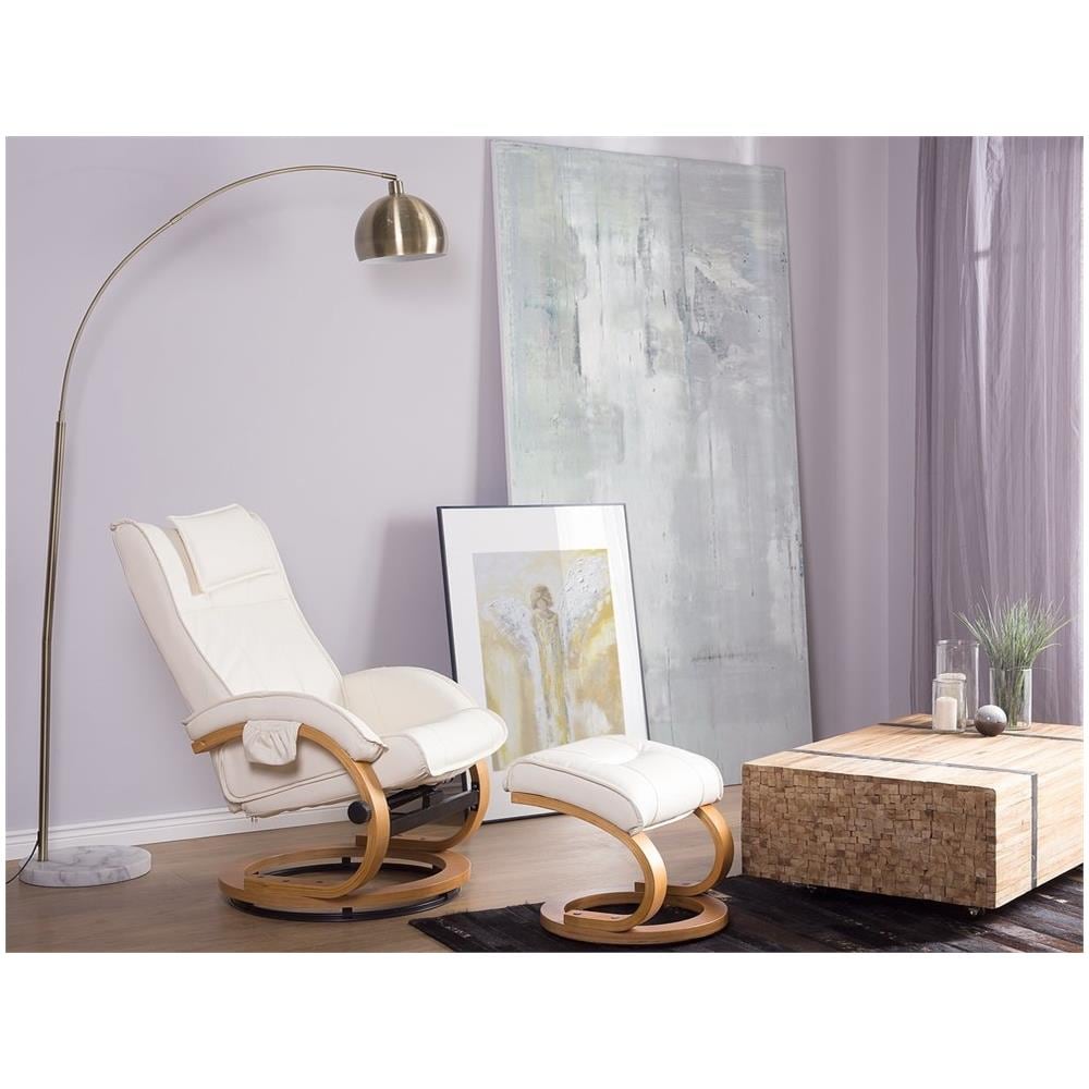 Poltrona Massaggiante / riscaldante E Poggiapiedi Pelle Sintetica Beige Majestic - Foto 2