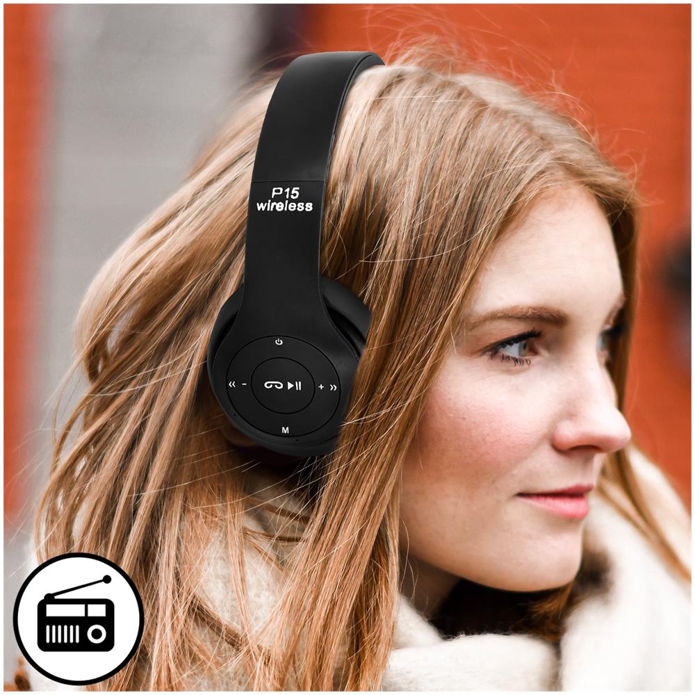 Cuffie audio Bluetooth P15 - Funzione kit vivavoce, pieghevoli - Nero -  Italiano