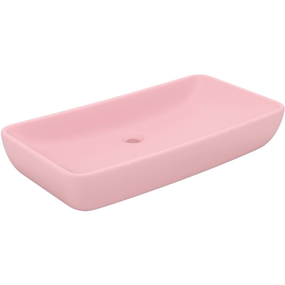 Lavandino Lusso Rettangolare Rosa Opaco 71x38 cm in Ceramica - Foto 1