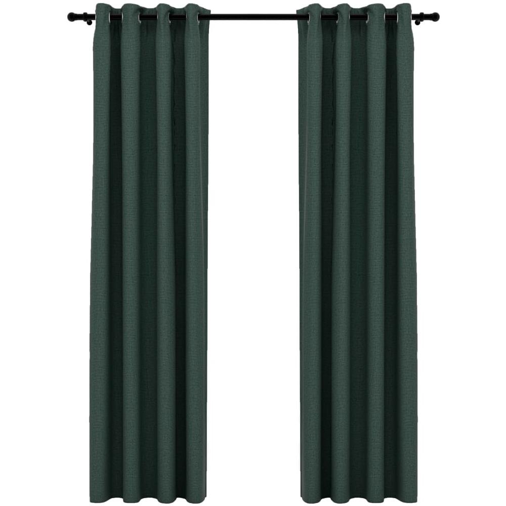 Tende Oscuranti Effetto Lino Con Occhielli 2 Pz Verdi 140x225cm - Foto 2