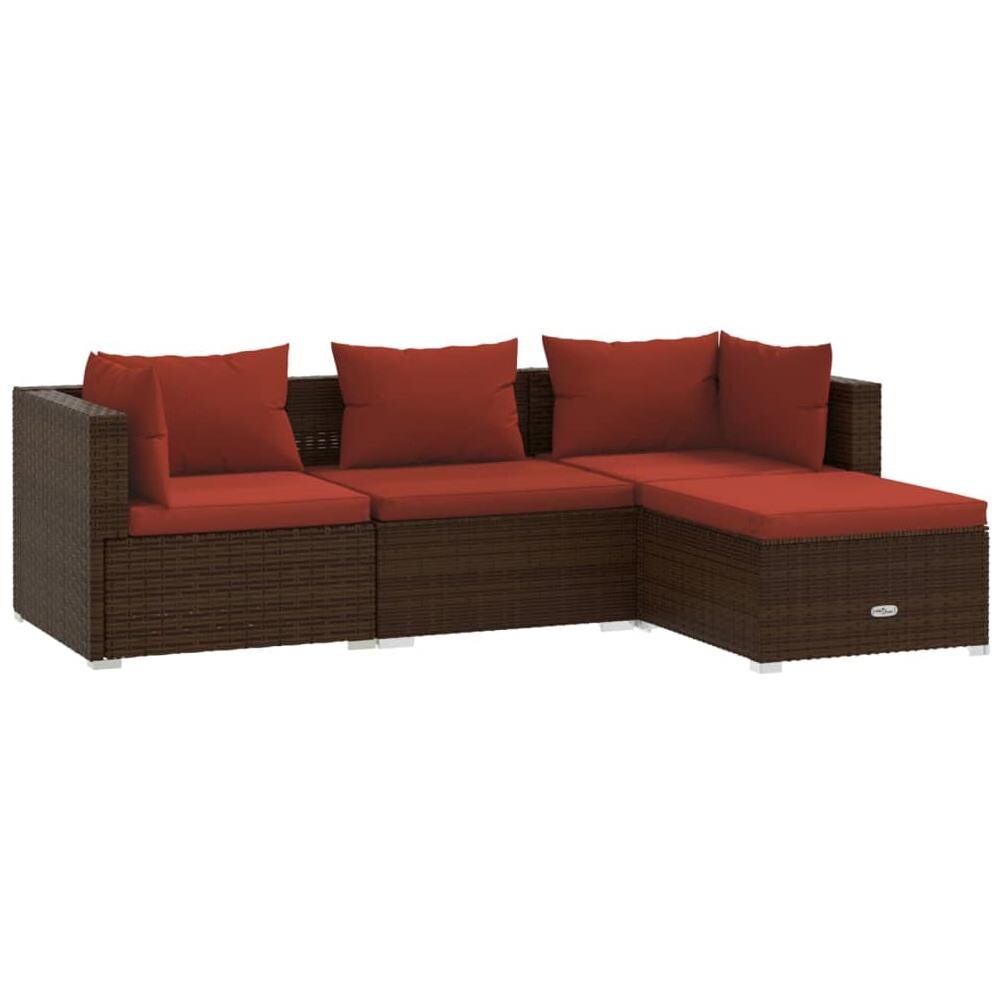 Set Divani Da Giardino 4 Pz Con Cuscini In Polyrattan Marrone - Foto 1