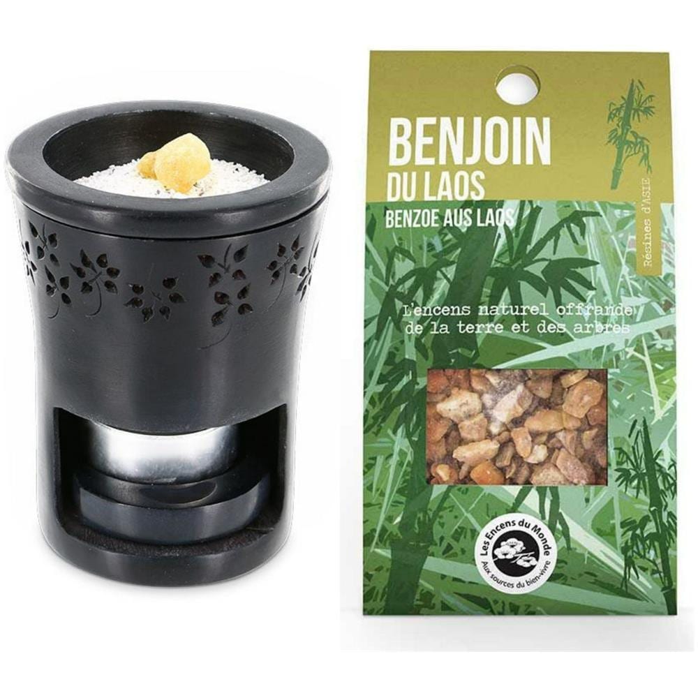 Bruciatore Di Incenso In Pietra Nera + Benzoino Del Laos Da Bruciare - Foto 1