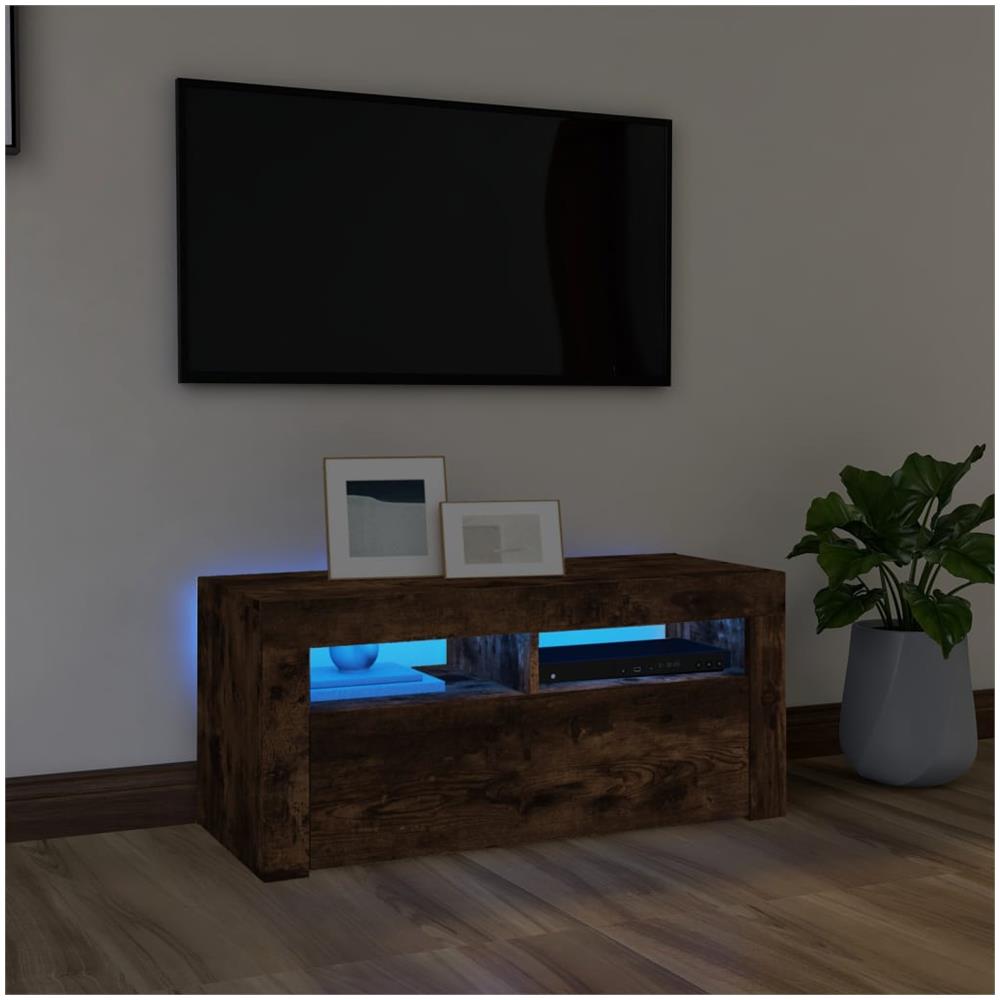 Mobile Porta Tv Con Luci Led Rovere Fumo 90x35x40 Cm - Foto 1