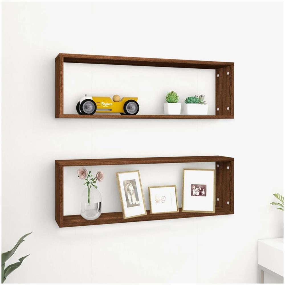 Mensole Muro Cubo 2 Rovere Marrone 80x15x26,5 Legno Multistrato - Foto 1
