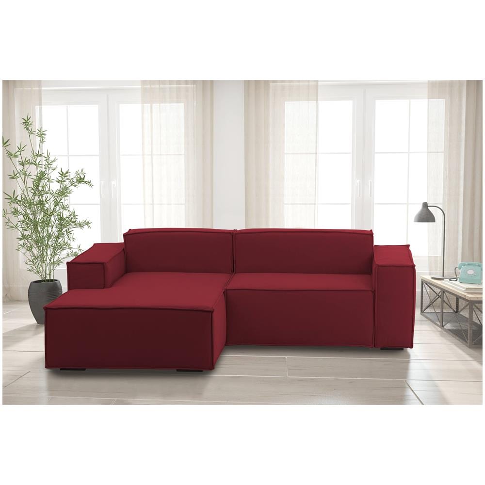 Divano Fisso Nadia, Divano Componibile A 2 Posti Con Penisola Sinistra, 100% Made In Italy, Sofà Moderno In Tessuto, Cm 220x170h70, Rosso - Foto 1