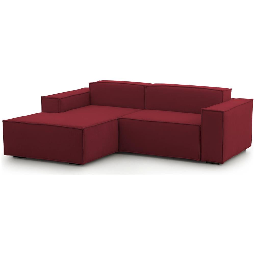 Divano Fisso Nadia, Divano Componibile A 2 Posti Con Penisola Sinistra, 100% Made In Italy, Sofà Moderno In Tessuto, Cm 220x170h70, Rosso - Foto 2