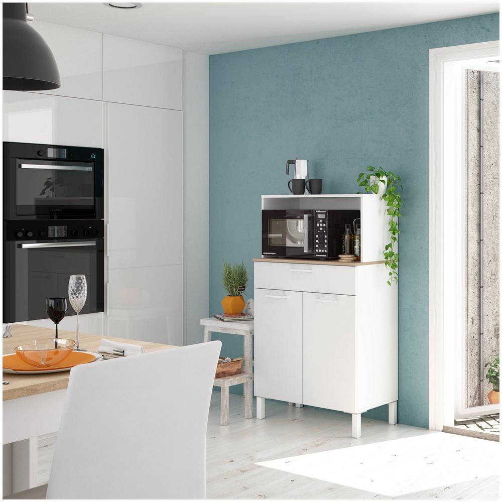 Armadio Multiuso Norman, Credenza Da Cucina A 2 Ante, Mobile Ausiliario Multiuso, Armadio Moderno, 72x4h126 Cm, Bianco E Rovere - Foto 1