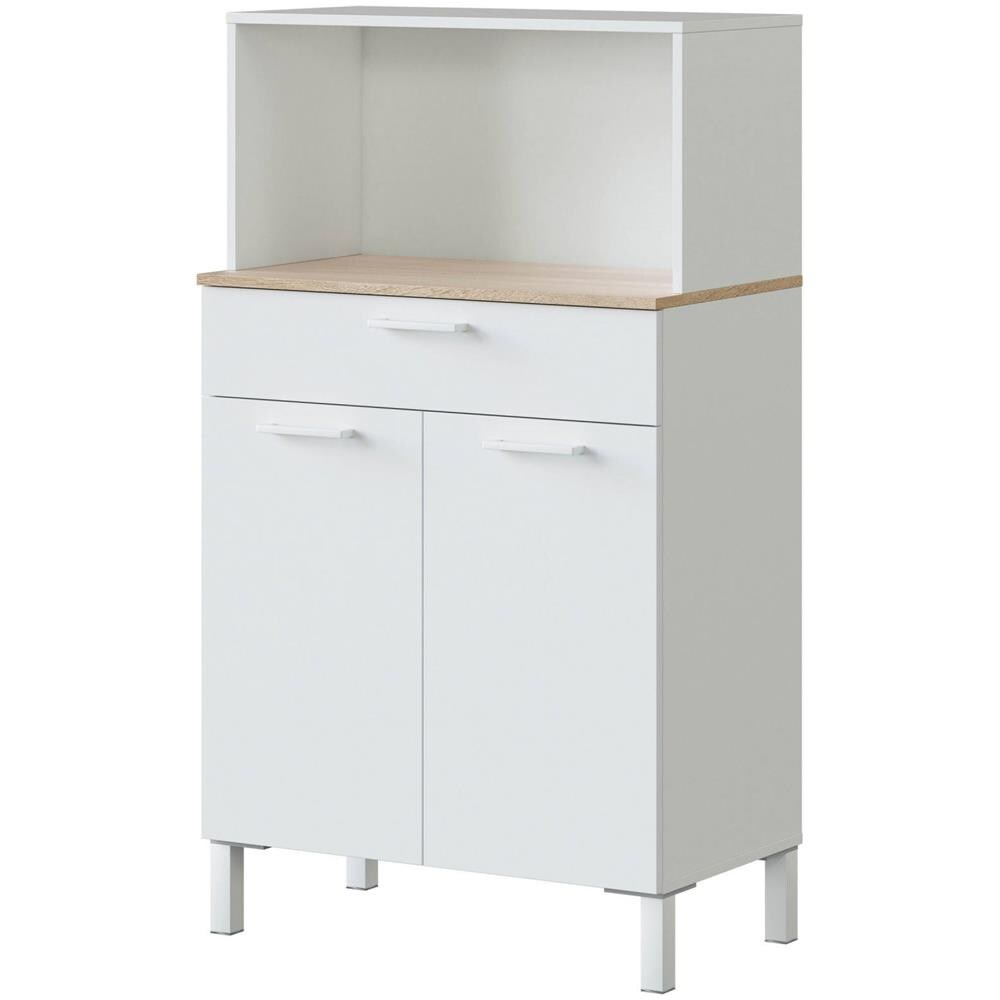 Armadio Multiuso Norman, Credenza Da Cucina A 2 Ante, Mobile Ausiliario Multiuso, Armadio Moderno, 72x4h126 Cm, Bianco E Rovere - Foto 2