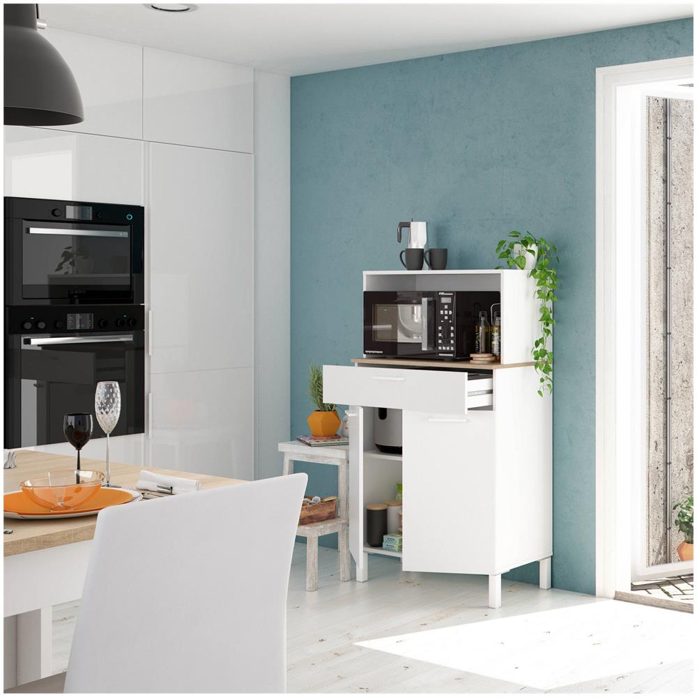 Armadio Multiuso Norman, Credenza Da Cucina A 2 Ante, Mobile Ausiliario Multiuso, Armadio Moderno, 72x4h126 Cm, Bianco E Rovere - Foto 4