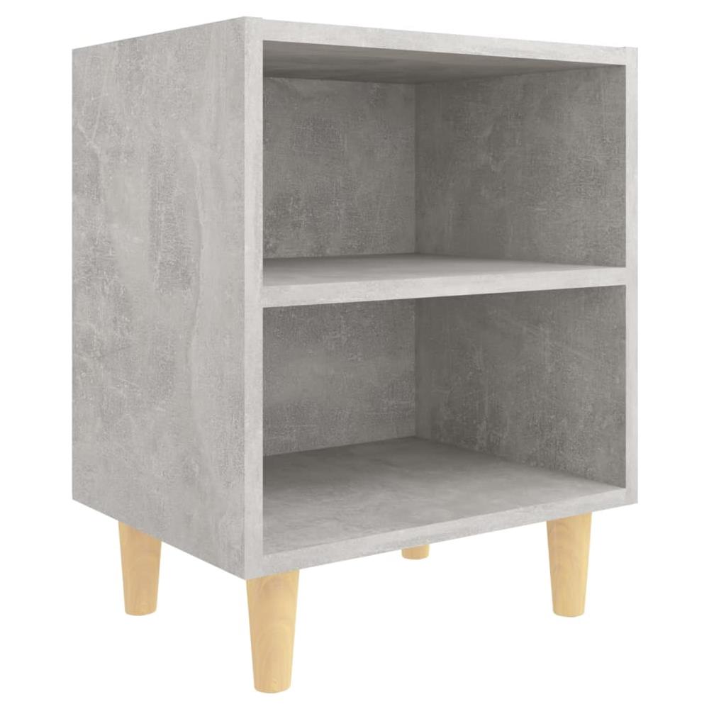 Comodino con Gambe in Legno Massello Grigio Cemento 40x30x50 cm - Foto 1