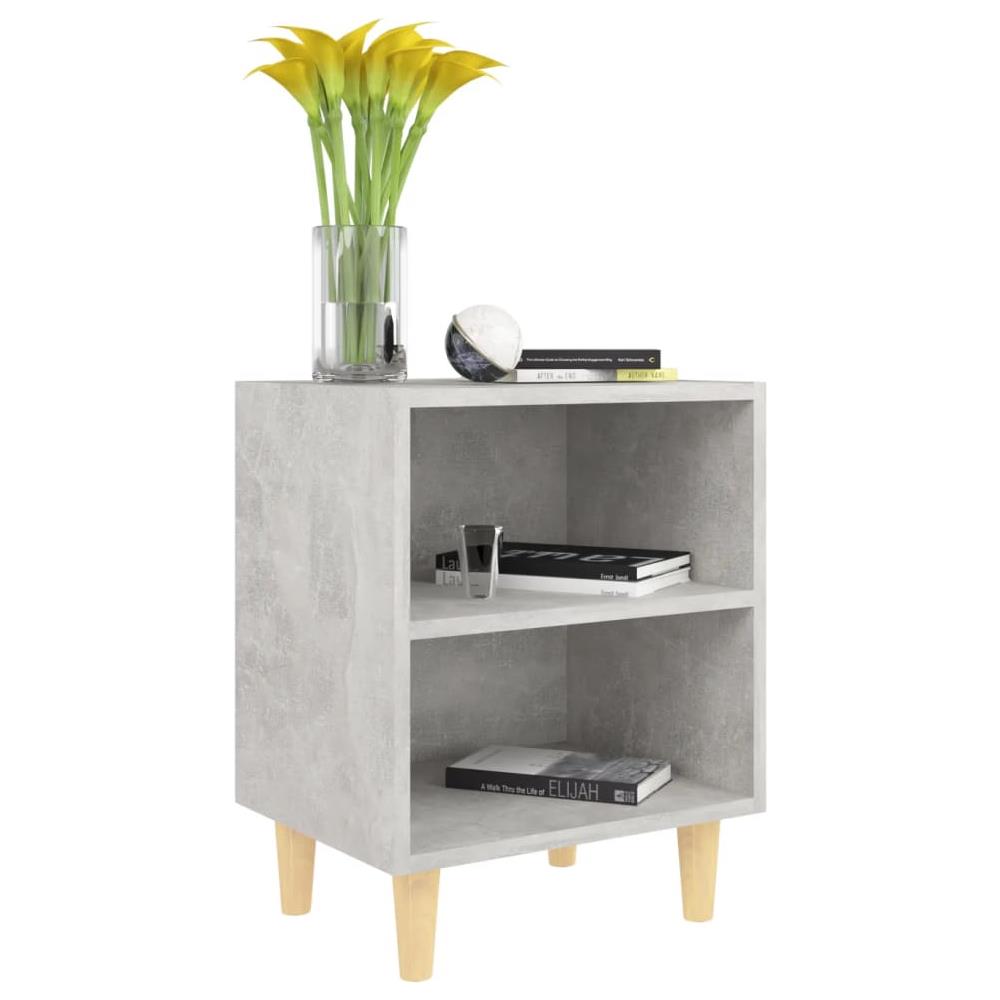 Comodino con Gambe in Legno Massello Grigio Cemento 40x30x50 cm - Foto 5