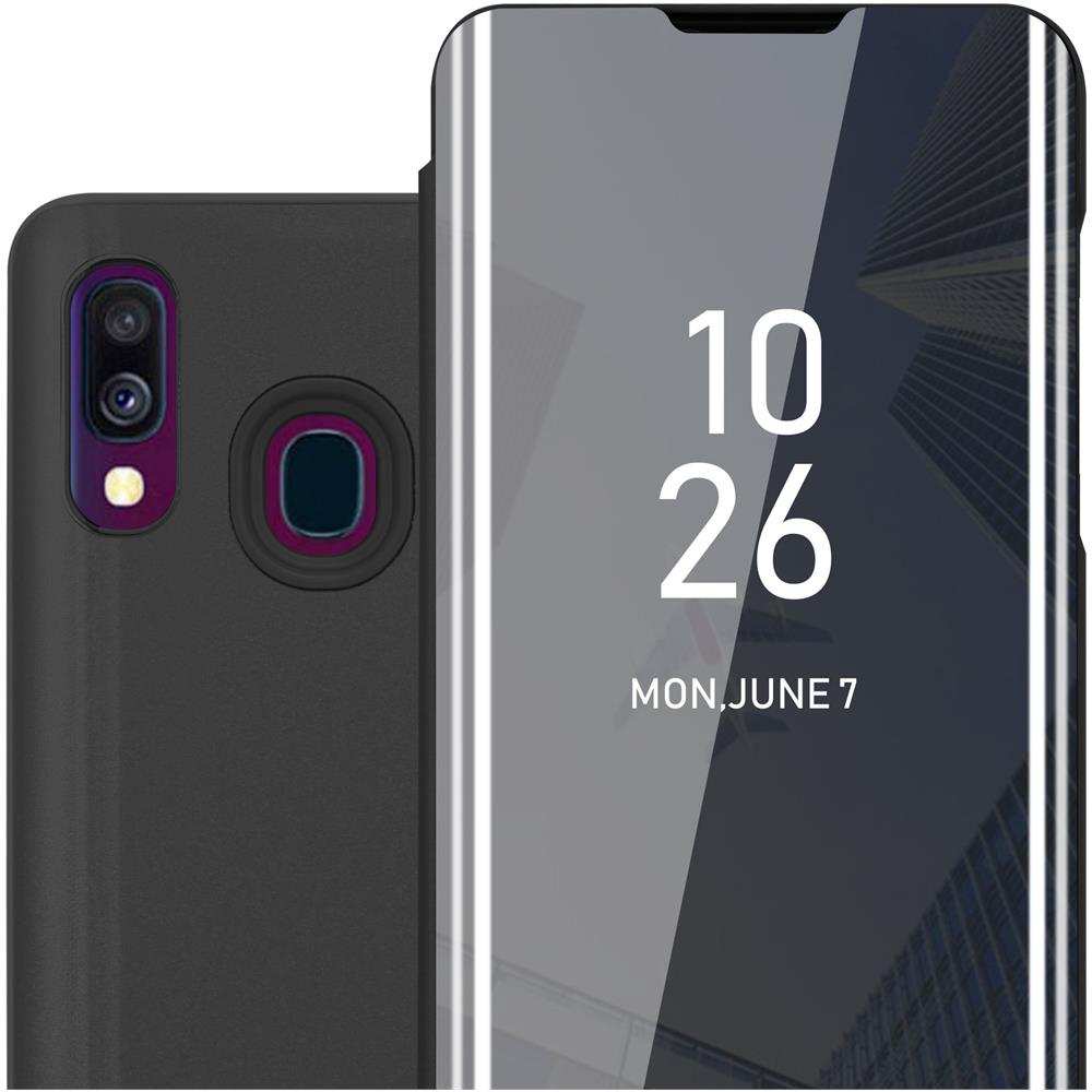 Custodia Compatibile Con Samsung Galaxy A40 In Tormalina Nera - Clear View Specchio Coperchio Protettivo Con Funzione Di Supporto Protezione A 360 Gradi - Foto 1