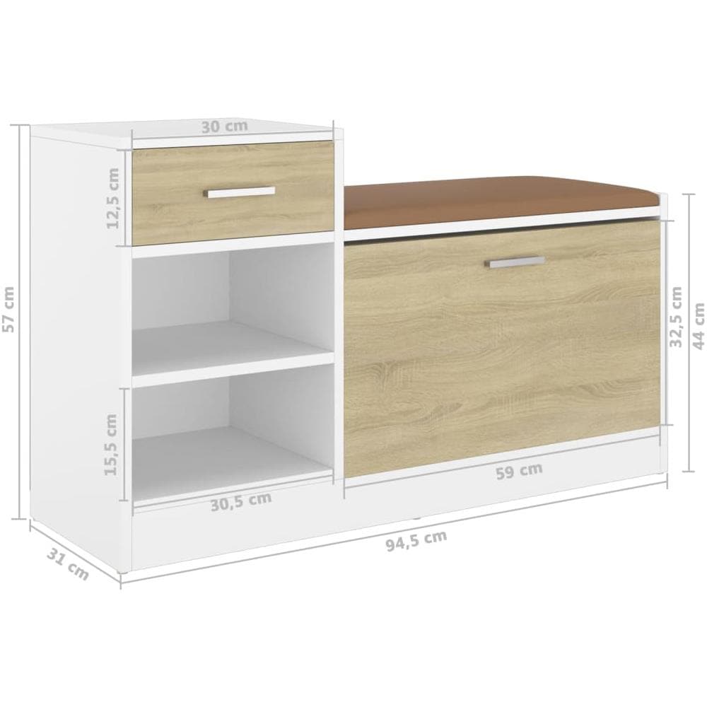 Panca Porta Scarpe Bianca Rovere Sonoma 94,5x31x57 Multistrato - Foto 6