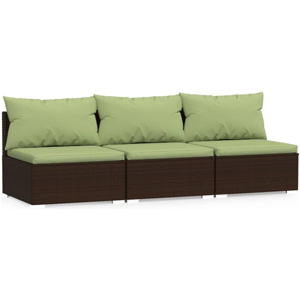 Divano A 3 Posti Con Cuscini In Polyrattan Marrone - Foto 1