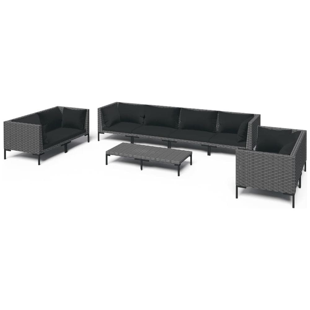Set Divani Giardino 9pz Con Cuscini In Polyrattan Grigio Scuro - Foto 1