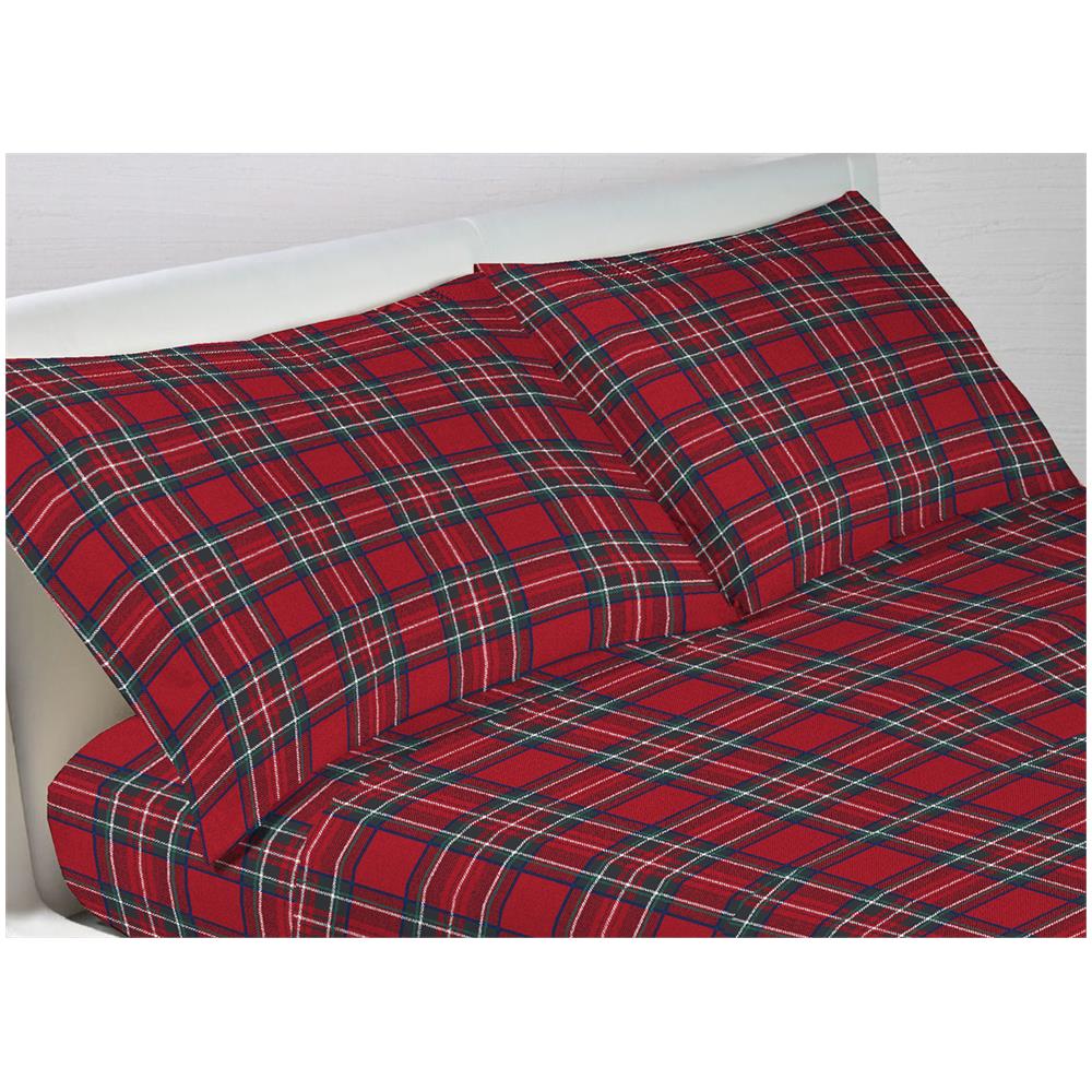 Completo Lenzuola In 100% Cotone Made In Italy Dis Scozzese Kilt Vari Colori Piazza E Mezza Rosso - Foto 1