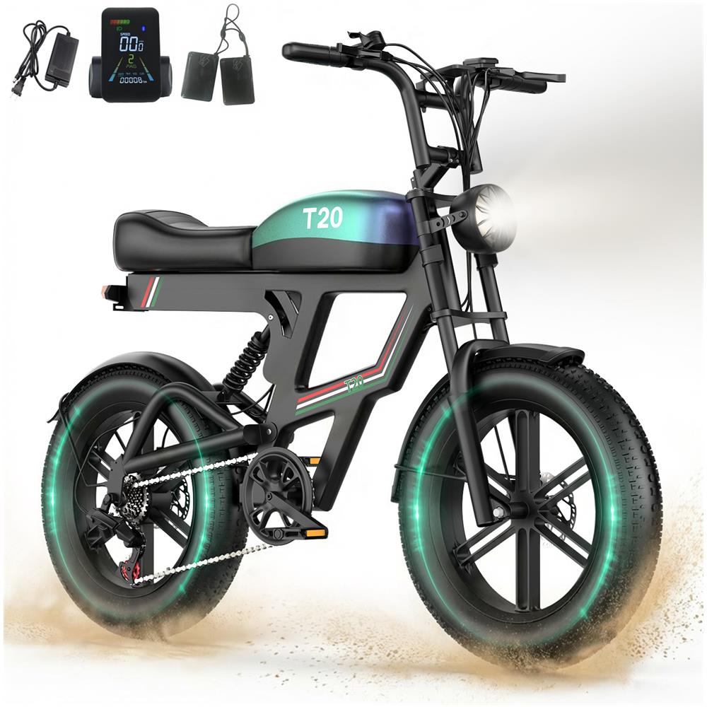 Bicicletta Elettrica T20 - Ruote 20''x4.0'' Fat, Batteria 48v20ah, Autonomia 60-90km, Doppia Sospensione, Lcd, 7 Marce - Foto 1