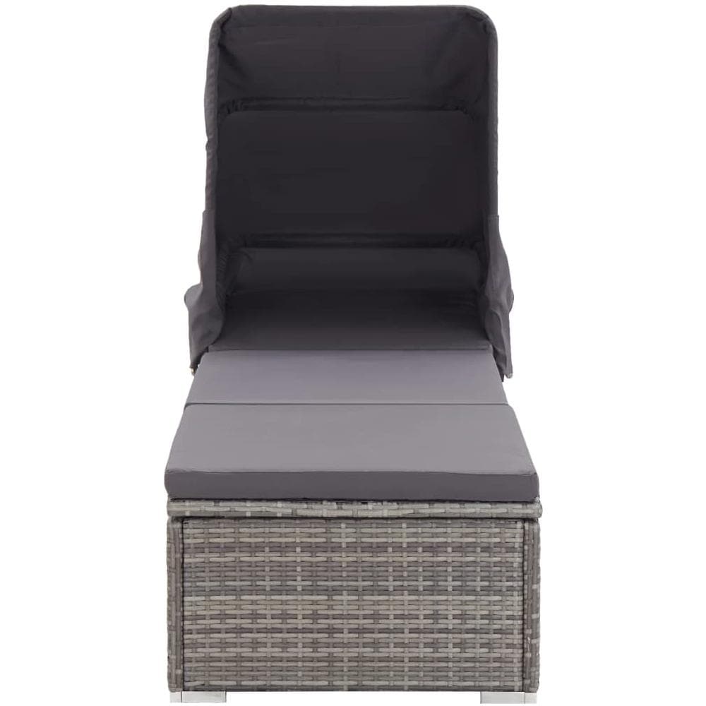 Lettino Prendisole Con Tettuccio E Cuscino In Polyrattan Grigio - Foto 3