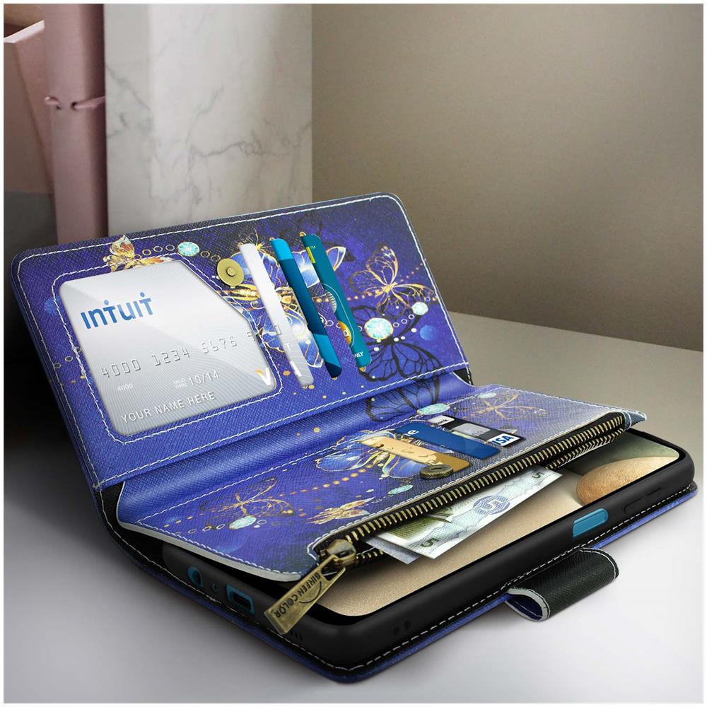 Custodia Samsung Galaxy A12 Copertina Multiscomparto Supporto Farfalle Blu - Foto 2