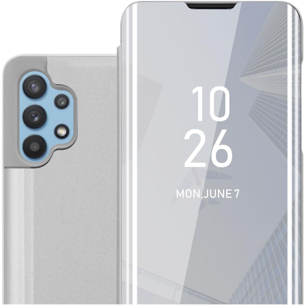 Custodia Compatibile Con Samsung Galaxy A32 5g In Agata Argento - Clear View Specchio Coperchio Protettivo Con Funzione Di Supporto Protezione A 360 Gradi - Foto 1