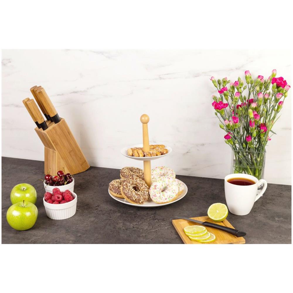 Patera In Porcellana Con Supporto In Legno Per Torte, Torte, Frutta - 2 Livelli - Foto 2
