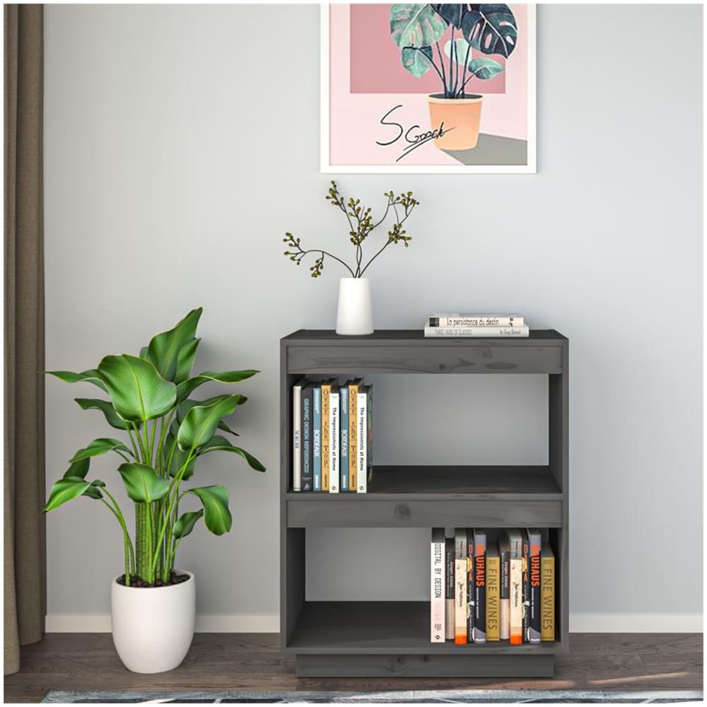 Libreria Grigia 60x35x71 Cm In Legno Massello Di Pino - Foto 3