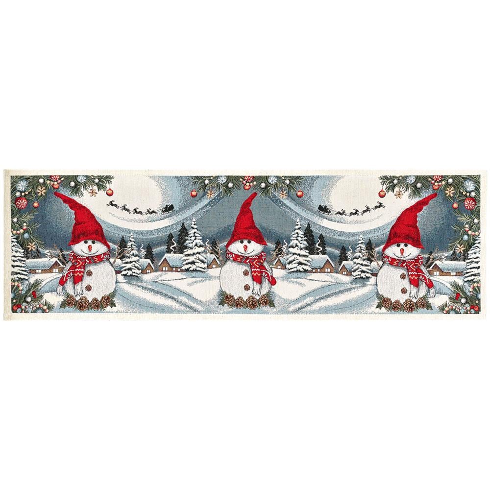 Tovaglia Centrino Runner Tavolo Fantasie Natalizie Centrotavola Cinigliato Made Italy 40x180 Pupazzo Di Neve - Foto 1