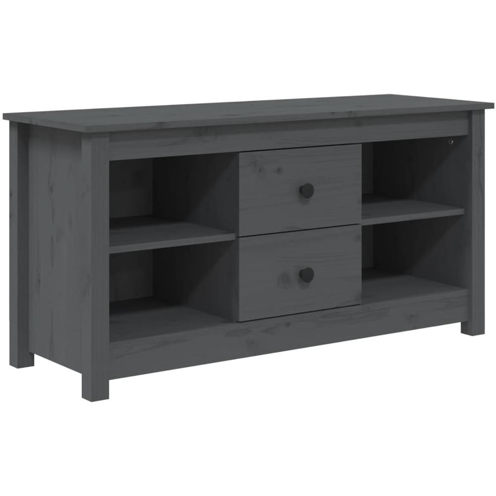 Mobile Porta Tv Grigio 103x36,5x52 Cm In Legno Massello Di Pino - Foto 2
