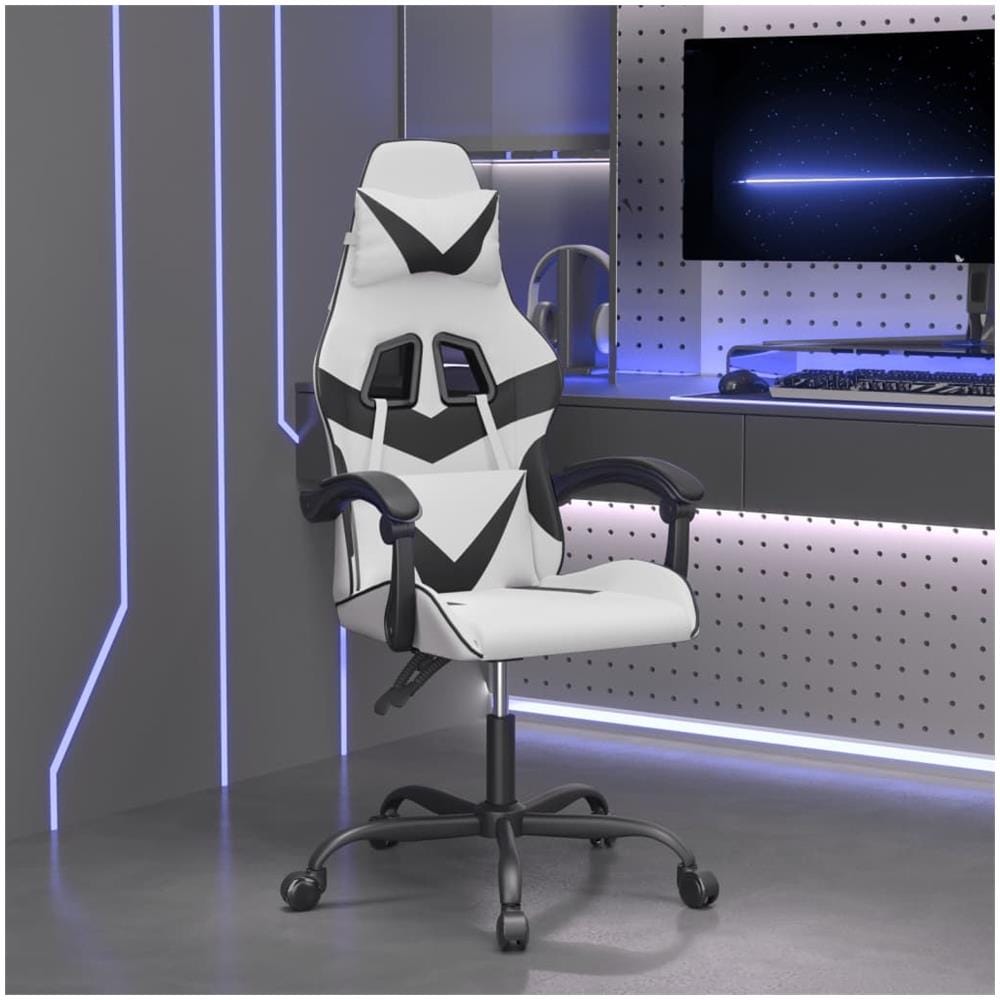 Sedia Da Gaming Girevole Bianco E Nero In Similpelle - Foto 1