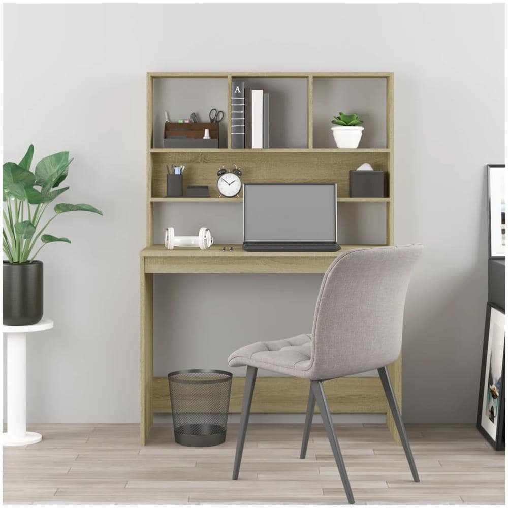 Scrivania Mensole Rovere Sonoma 102x45x148 cm Legno Multistrato - Foto 3