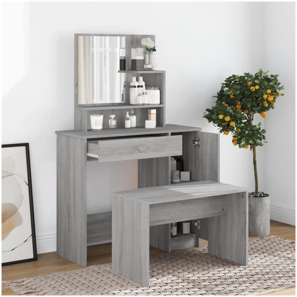 Set Tavolo Da Toeletta Grigio Sonoma 86,5x35x136 Cm - Foto 1