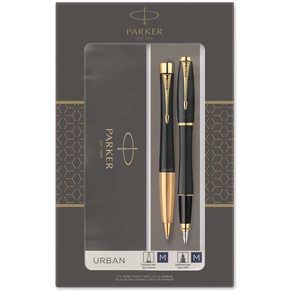 Urban Duo Penna A Sfera E Penna Stilografica Corpo Nero Opaco Finiture Dorate Inchiostro Blu Confezione Regalo - Foto 1