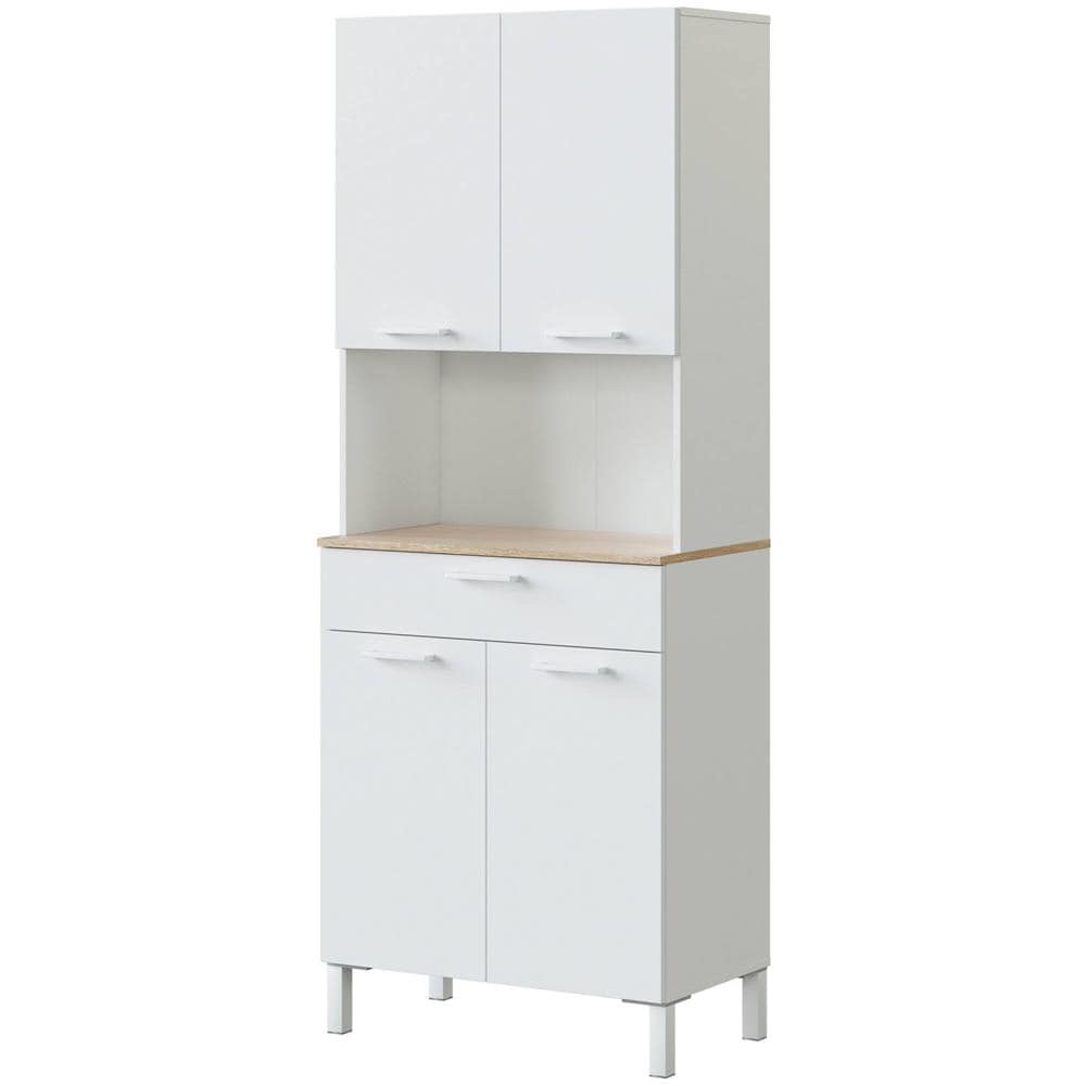 Armadio Multiuso Chandler, Mobile Ausiliario Da Cucina, Credenza A 4 Ante E 1 Cassetto Con Ripiani, Armadio Aperto, 72x40h186 Cm, Bianco E Rovere - Foto 2