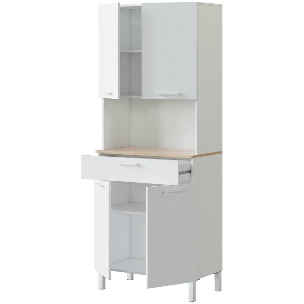 Armadio Multiuso Chandler, Mobile Ausiliario Da Cucina, Credenza A 4 Ante E 1 Cassetto Con Ripiani, Armadio Aperto, 72x40h186 Cm, Bianco E Rovere - Foto 3