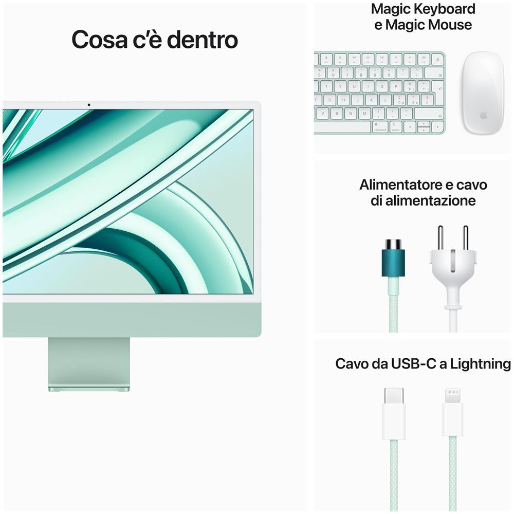 iMac (2023) Display Retina 23.5" 4,5K Chip M3 CPU 8-core GPU 10-core Ram 8GB SSD 512 GB Colore Verde - Foto 5