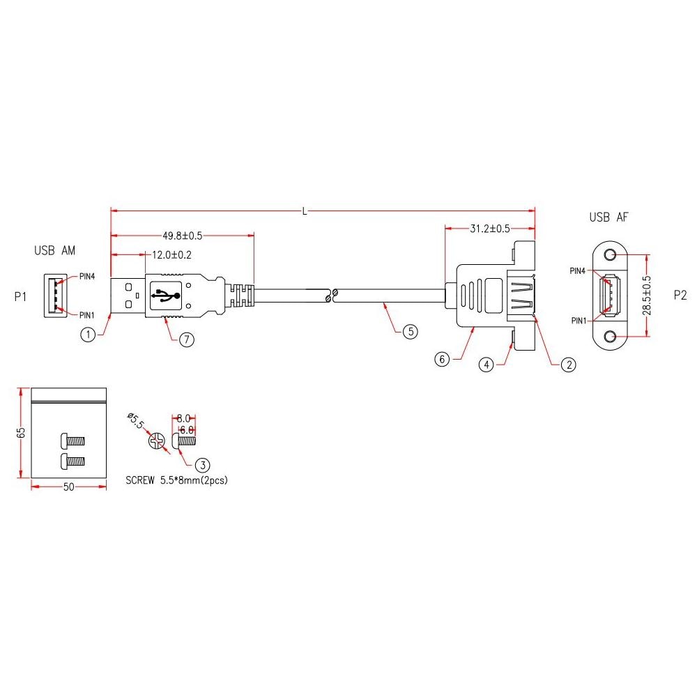 ICOC U-AB-030-PNL - Cavo USB 2.0 A Maschio / A Femmina da Pannello 3 m - Foto 2