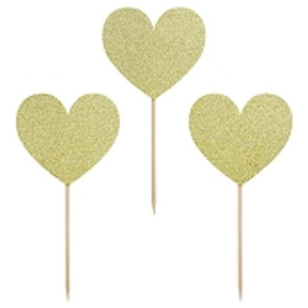 Partydeco - 6 Decorazioni Per Dolci Cuori Dorati - Foto 1