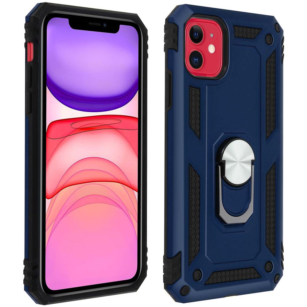 Cover Apple Iphone 11 Bi-materia Anello Magnetico Stand Blu - Foto 1