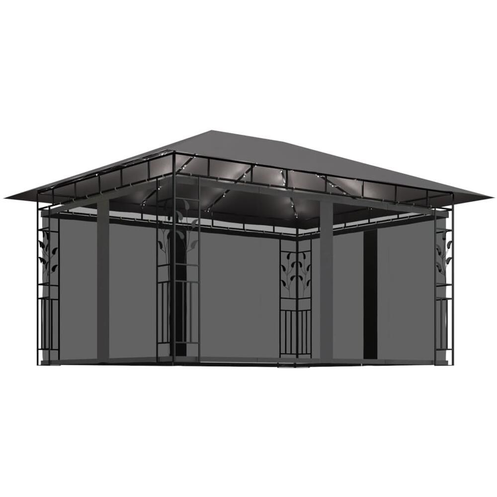 Gazebo con Zanzariera e Luci LED 4x3x2,73 m Antracite - Foto 1