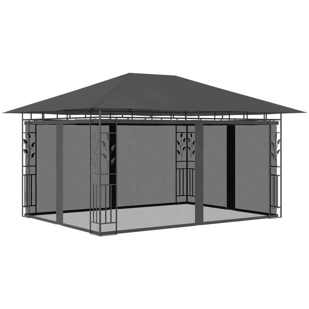 Gazebo con Zanzariera e Luci LED 4x3x2,73 m Antracite - Foto 2