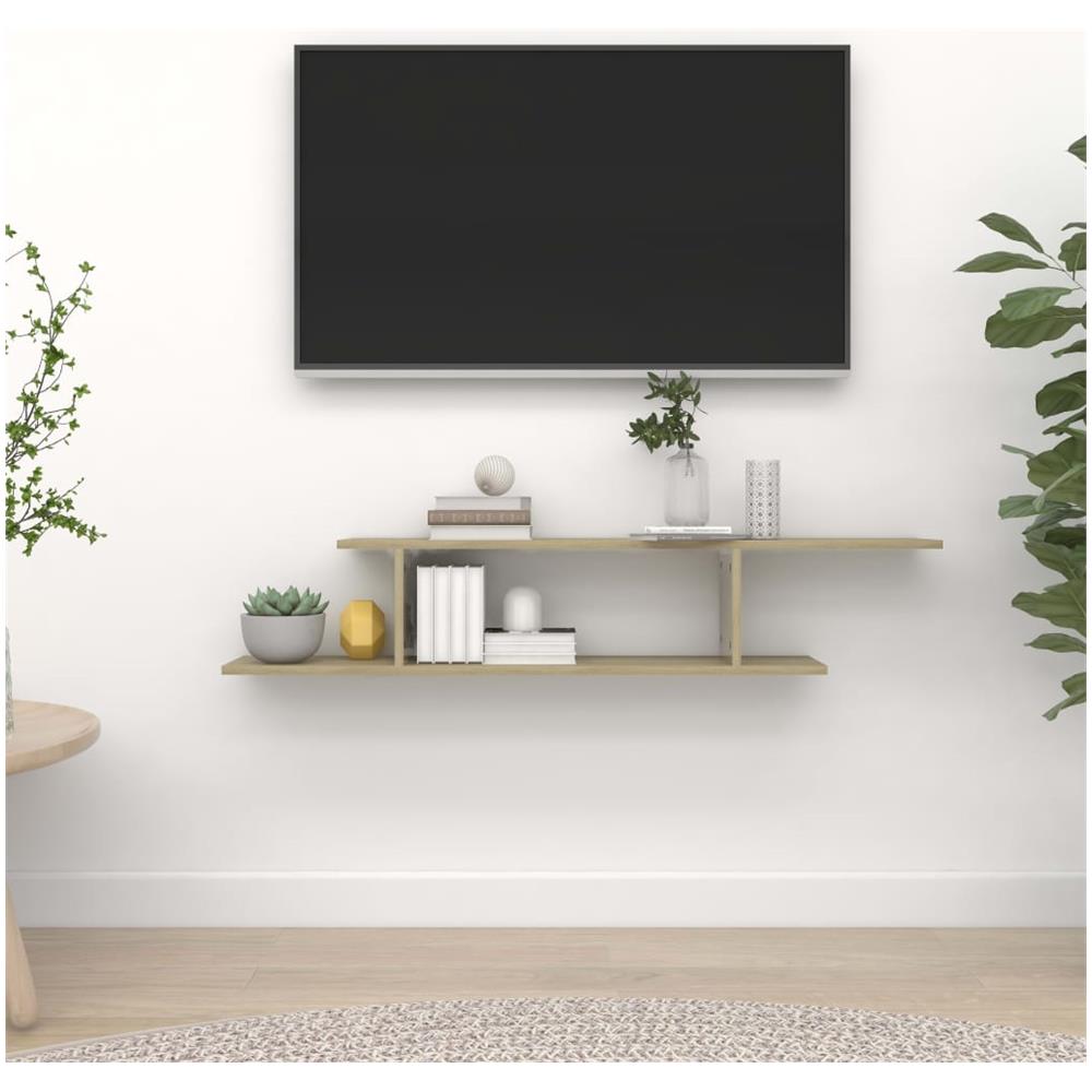 Scaffale TV Parete Rovere Sonoma 125x18x23 cm Legno Multistrato - Foto 1