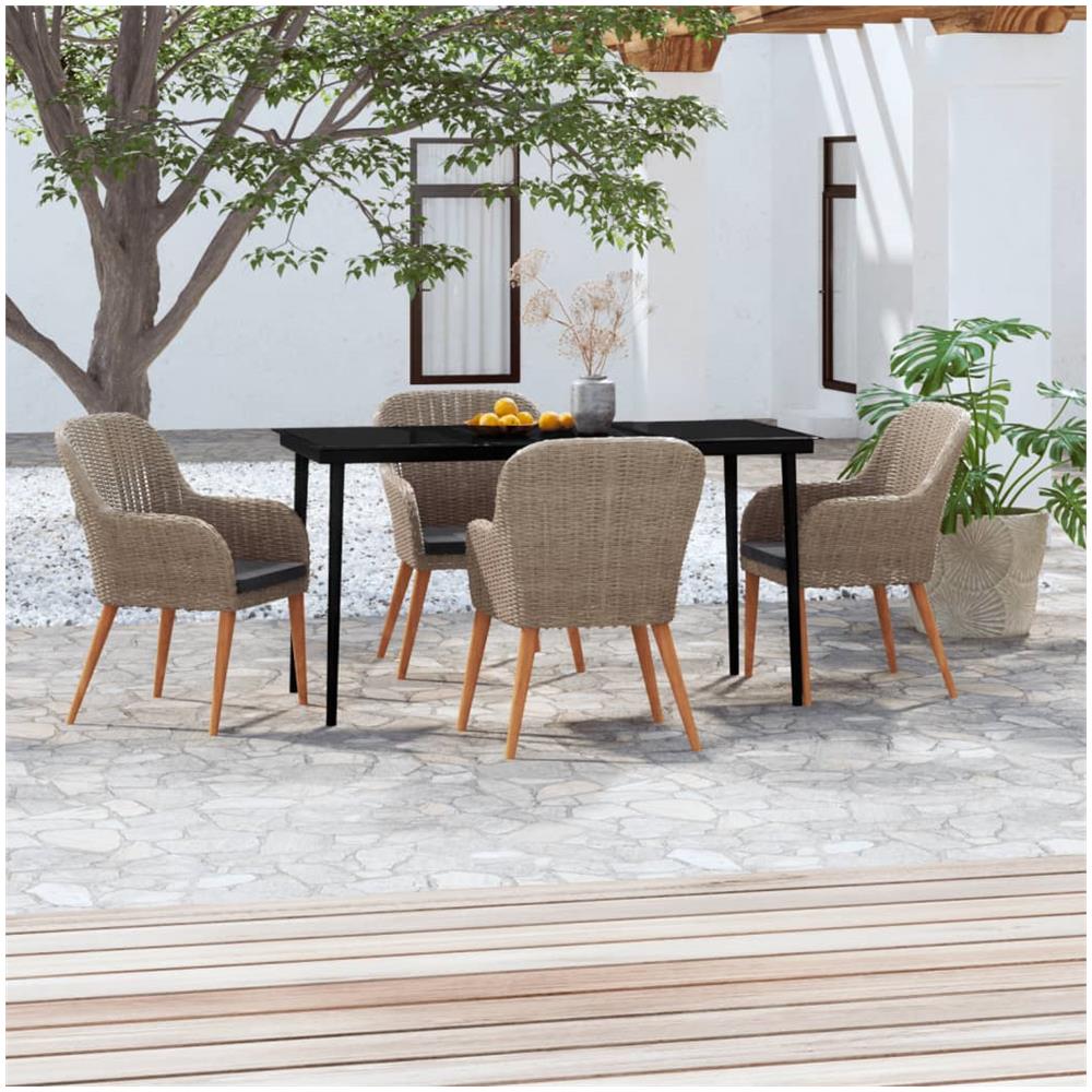 Set Da Pranzo Per Giardino 5 Pz Con Cuscini Marrone - Foto 1