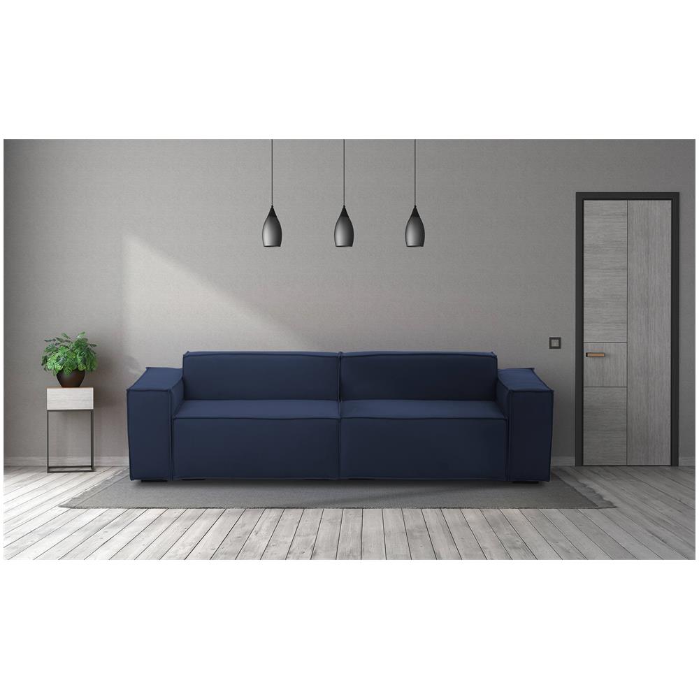 Divano Fisso Simona, Divano Componibile A 3 Posti Lineare, 100% Made In Italy, Sofà Moderno Da Soggiorno In Tessuto, Cm 260x95h70, Blu - Foto 1
