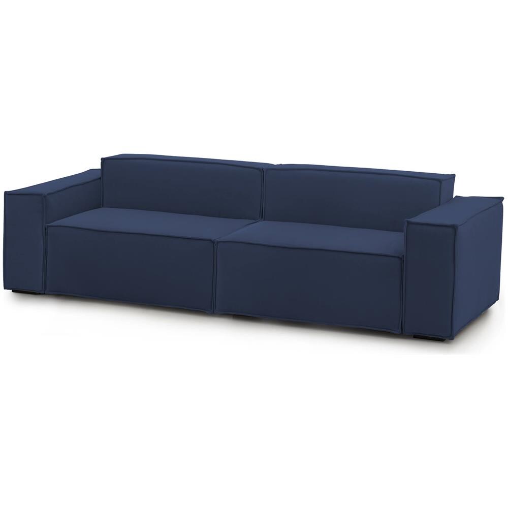 Divano Fisso Simona, Divano Componibile A 3 Posti Lineare, 100% Made In Italy, Sofà Moderno Da Soggiorno In Tessuto, Cm 260x95h70, Blu - Foto 2