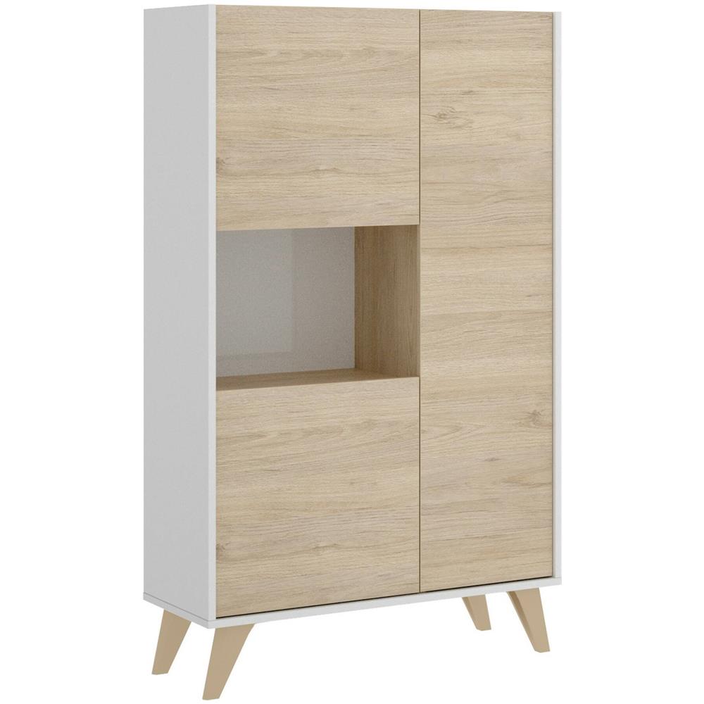 Credenza Boario, Buffet Alto Da Soggiorno, Madia Moderna Da Salotto A 3 Ante, 81x43h135 Cm, Rovere E Bianco - Foto 2